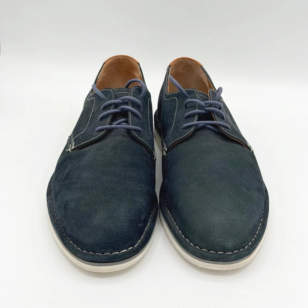 Johnston & Murphy Mens 9.5M Luke Navy Blue Suede Derby Shoes Lace Up Casual Work